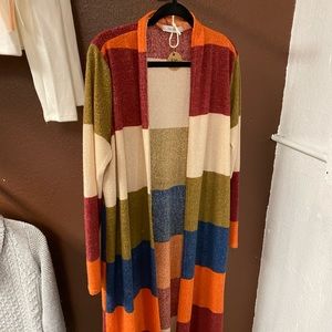 Multi color long duster cardigan